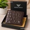 Giorgio Armani Premium Crocodile Texture Brown Leather Wallet for Men | Luxury Bi-Fold Wallet
