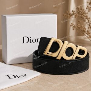 Men's Black Designer Belt with Gold Logo Buckle – Premium Collection