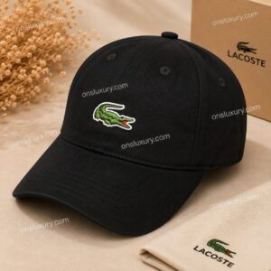 Lacoste Black Premium Cotton Adjustable Baseball Cap | Classic Crocodile Logo | Unisex